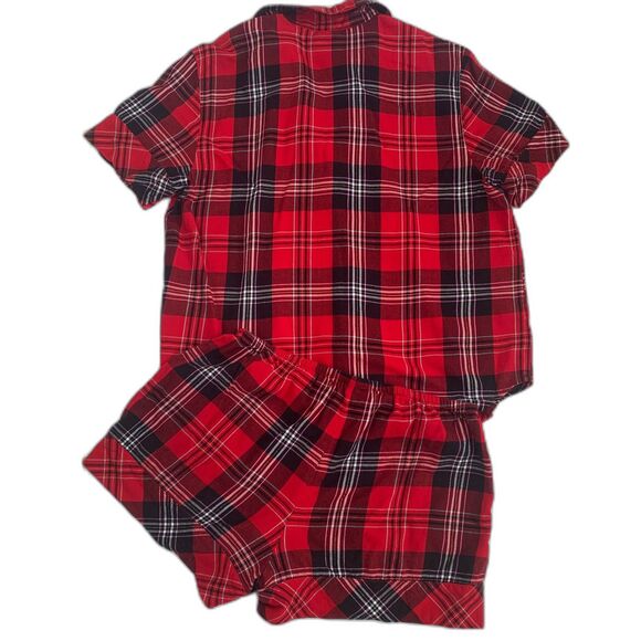 Victoria's Secret 2 piece red plaid tartan short sleeve shirt shorts pajamas XS - Picture 2 of 9